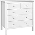 HOMCOM Modern Chest of Drawers, 5 Drawer Storage Cabinet with Metal Handles and Runners for Bedroom, White