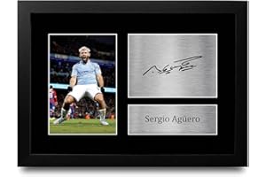 HWC Trading FR Sergio Aguero Gift Signed FRAMED A4 Printed Autograph Manchester City Gifts Print Photo Picture Display