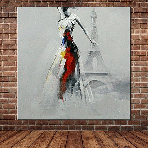 IPLST@ Sexy Lady Dancing in Front of Eiffel Tower Oil Painting Modern Knife Painted Canvas Art Wall Decals -24x24inch ( No frame ,without stretcher)
