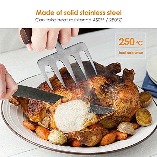 INTEY Edelstahl Pulled Pork Krallen 2-teilig Fleischkrallen BBQ Meat Claws mit Holzgriffen als Schneidhilfe für Grill, 1 Paar - 6