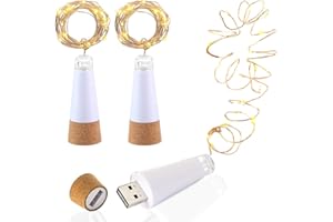 DIWUJI LED Flaschenkorken Beleuchtung, USB betrieben Wiederaufladbar, 1.9 m Kupferkabel mit 20 LED Sternenhimmel Lichterketten, zum DIY Dekor Draussen Versammlung Party Hochzeit Urlaub (3 Stück, Warmweiß)