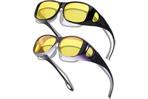 Myiaur 2 Pack Night Driving Over Glasses for Women Men Polarised Anti Glare Headlight Glasses Yellow Lens for Nighttime, Rainy& Foggy Conditions