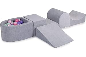 MEOWBABY Parco Giochi in Schiuma con Piscina di Palline per Bambini - Blocchi Morbidi per Bambini 200x45cm/100 Palline, Velluto, Grigio Chiaro: Rosa Pastello/Rosa Chiaro/Menta/Giglio