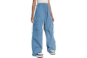 Xinor Pantaloni Cargo Donna Larghi Y2k Pants Vita Alta Wide Leg Parachute Pants con Tasche Baggy Streetwear Casual