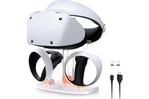 ‎NEXIGO NexiGo Stacja ładująca kontrolera do PSVR2, podwójna szybka ładowarka z oświetleniem LED [wł./wył.], stojak na słuchawki i uchwyt kontrolera, złącze magnetyczne, kabel USB do typu C, kolor biały.