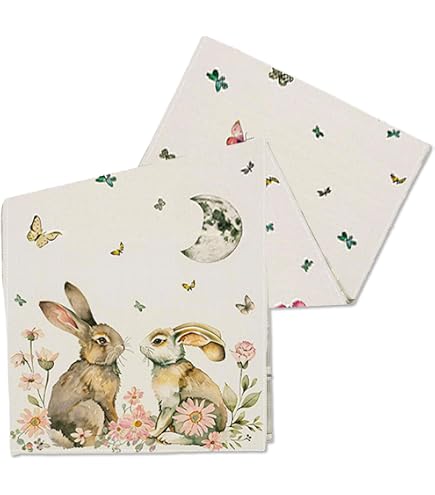 matches21 - Runner da tavola centrotavola pasquale, motivo: coniglietto pasquale, primavera, bianco, stampa rosa, multicolore, 40 x 90 cm, 100% poliestere
