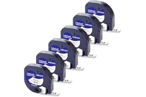 6 x Labelwell taśma do etykiet kompatybilna z Dymo 91201/91221/S0721660, taśma do etykiet jako zamiennik do Dymo Letratag czarny na białym do etykiet Dymo Letratag 200B XR LT-100H LT-100T, 12 mm x 4 m