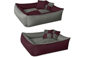 BedDog® 2in1 Max Quattro Grigio/bordò L, 80x65 cm, Letto per Cane L Fino a XXXL, 8 Colori, Cuscino, Divano, Cestino per Cane