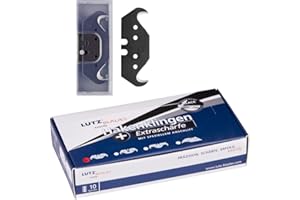 LUTZ BLADES Profi Hakenklingen schwarz, Cuttermesser 18mm 0,5mm stark, 100 Klingen in 10er Spendern, extra scharfe Ersatzklingen für Cutter- und Teppichmesser, für Leder, nasse Tapeten, Folienmesser