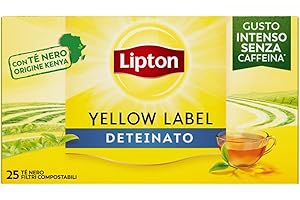 Lipton Yellow Label, Tè Nero Deteinato, Gusto Intenso ed Equilibrato, Ideale per Tutte le Occasioni, Confezione di Carta, Filtri Compostabili, 25 Filtri