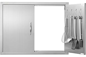 VEVOR Outdoor Kitchen Double Wall BBQ Access Door, 31W x 24H Inch Stainless Steel Flush Mount Door with Handles and Hooks for Grilling Station