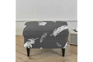 Highdi Ottoman Cover Rectangle Polyester Spandex, Stretch Footstool Slipcover,Stool Protector Cover with Elastic Bottom,Removable Washable Dustproof Footrest Pouffe Covers (grey feather,1pc)