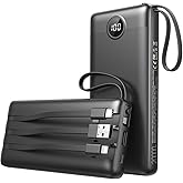 VEEKTOMX POWER BANK Chargeur Batterie avec Câbles Intégrés, 20,000mAh Batterie Externe pour iPhone, Ultra-Mince Petit Battery