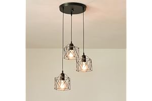 SENQIU 3 Luci Lampadario a Sospensione Industriale E27 Nero Geometrico a Semi-Incasso Apparecchio di Illuminazione a Soffitto per Cucina, Sala da Pranzo, Corridoio, Porta (Lampadina Non Inclusa)