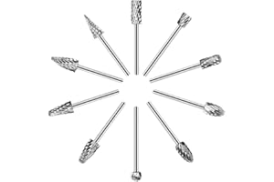 HARDELL Hartmetall Frässtifte Set 10 Stück, Hartmetall Fräser mit Doppelschnitt für Metall, Rotationswerkzeug Zubehör mit 1/8"(3.2mm) Schaft für Schleifmaschine, Schnitzen, Metallpolieren, Gravieren, Bohren