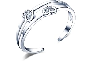 Unendlich U Fashion Herzen 925 Sterling Silber Zirkonia Doppel Bände Offener Ring Verlobungsring Trauring Verstellbar Größe 49 bis 56, Silber
