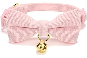 Petiry Pink Cat Collar With Removable Bowtie,Features Quick Release Safety Buckle,Metal D Ring and Gold Bell,Pack of 1,Pink