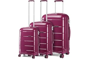 KONO Set 3 Pezzi 55cm/65cm/74cm Valigia Viaggio Premium Polipropilene Trolley con TSA Lucchetto e 4 Ruote Girevoli (Viola, Set 3 pezzi)