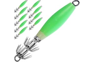 POFET 10 Anzuelos Luminosos de Pulpo y Calamar 9,5 cm/17 g - Señuelo de Pesca de Agua Salada, Plantilla Noctilucente, Manga de Sepia