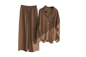 HAOLEI Two Piece Linen Outfit Women UK Sale Plus Size 22,Ladies Linen Co Ord Set Summer Long Sleeve Button Shirts Wide Leg Trousers Lounge Wear Beach Suit Tracksuits for Going Out Holiday Clearance