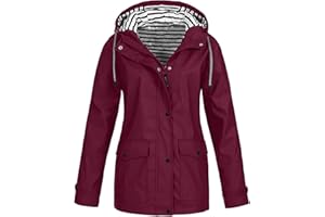 SPSMOKH Chaqueta impermeable ligera para mujer, chaqueta impermeable con capucha, color sólido, con cremallera, chaqueta softshell, casual, holgada, gabardina de gran tamaño, rompevientos para camping