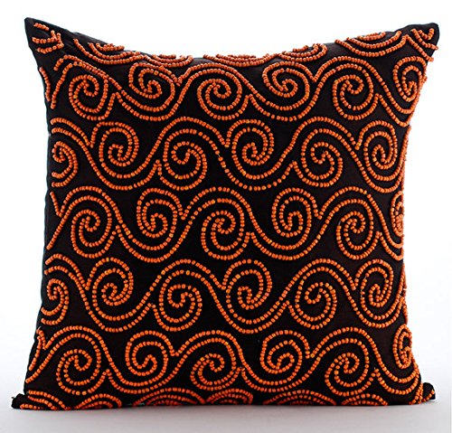 handgefertigt Braun Zierkissen Abdecken, Orange Wulstige Scroll Kissen Decken, 40x40 cm Kissenbezüge, Platz Seide Werfen Kissen Decken, Geometrisch - Tibetain Monk