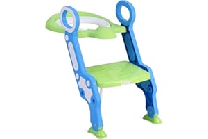 PALAKLOT Baby Potty Training Toilet Seat with Non-Slip Step Stool Ladder for Kids Children Toddler Foldable Chair with Soft Cushion Sturdy and Non-Slip Wide Steps for Girls and Boys (Green)