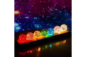 ZEERSHEE 7 Color Chakra Crystal Ball Crystal Ice Cracking Ball with LED Wooden Base 40mm Glass Ball Night Light Home Decoration Gifts for Mom