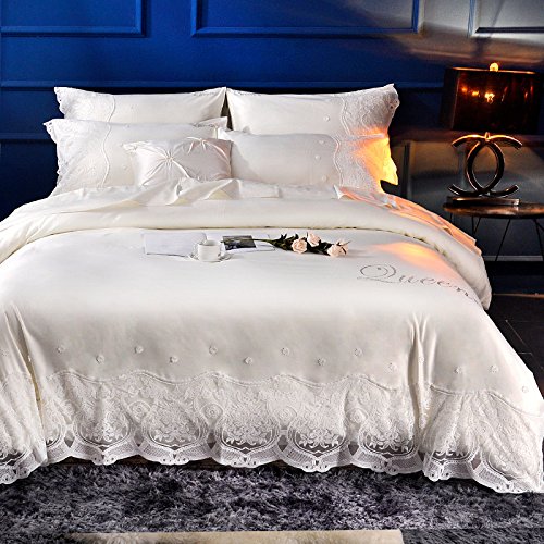 Pure cotton Embroidery Wedding A fitted four piece of European quilt Pink Princess lace and cotton bed sheet 1.8 meter bedding,Day Per Rami Bhai,1.8 bed quilt 200*230cm