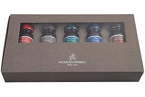 Jacques Herbin 14000JT - Confezione di 5 inchiostri pigmentati oro 1670 per penna stilografica, roller, pennino in vetro e porta pennino 10 ml, 5 Multicolore