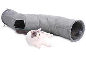 PAWZ ROAD OHANA Piękny, składany tunel dla kota z piłką, tunel do szelek dla kotów, szczeniaków, królików, małych zwierząt, szary