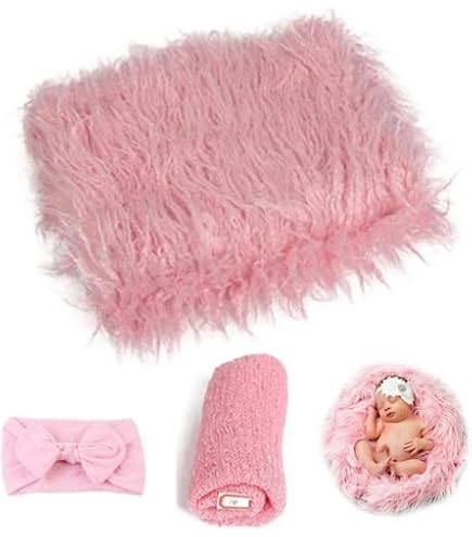 Newborn Baby Photoshoot Prop Set - Swaddle Wrap, Big Bow Headband, And Blanket Mat (3 Pcs) - View #13