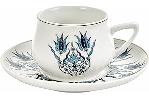 Karaca Iznik New Form tureckie filiżanki do kawy, 12-częściowy zestaw porcelanowych filiżanek do espresso, tureckie filiżanki do kawy, zestaw 6 sztuk, 90 ml, małe kubki arabskie i greckie ze spodkami
