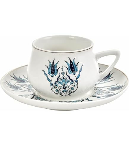 Karaca Fika Set 4 Tazzine Da Caffè Turco In Gres Porcellanato – 120 Ml, Bianco Multicolore, Eleganti Per Espresso E Caffè