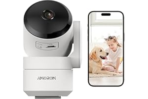 AMOROM Caméra Surveillance WiFi 360° Camera Interieur 1080P, avec Vision Nocturne, Détection de Mouvement, Audio Bidirectionnel, 2,4 Ghz, Compatible avec Alexa/Google Assistant