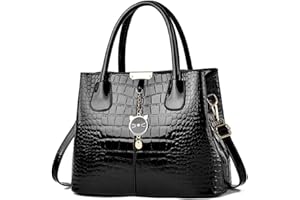 NICOLE & DORIS Elegant Tote Bags for Women - Patent PU Leather Handbag with Top Handle and Cute Pendant