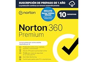 Norton 360 Premium+Utilities 2025|Antivírus 10 Dispositivos|1 año con renovación automática| Descarga digital