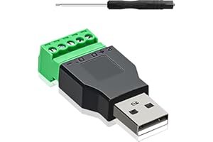 YIMATEECO USB Screw Terminal Block, USB A 2.0 Male to 5-Pin/Way Shield Terminal Blocks Adapter Plug Ethernet Connector for U-SB Interferace Device (1x U-SB Male Terminals Block Plug)