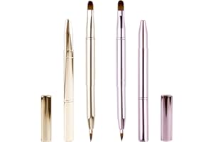 ABVSDU 2 PCS Retractable Lip Brushes for Lipstick, Portable Double-Ended Travel Lip Makeup Brushes, Retractable Lip Brush for Daily Makeup Enthusiasts, Professional Makeup Artists, and Travelers(Pink+Gold)