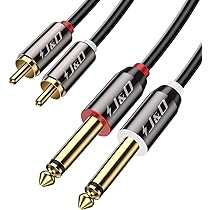 J&D Dual 1/4 inch TS naar Dual RCA Kabel, Paars Aluminiumlegering Behuizing Verguld 2x6,35 mm Mannelijk TS naar 2 RCA Mannelijk Adapter Verbindingskabel voor Mixer Versterker Speaker, 4.6 M