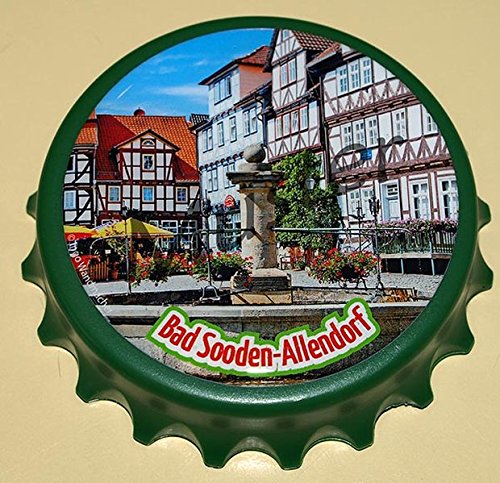 Preisvergleich Produktbild Kapselheber "Kronkorken", grün, Motiv: Bad Sooden-Allendorf - Marktplatz: runder Flaschenöffner mit Magnet und Foto
