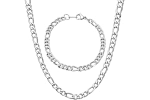 flintronic Chaîne Figaro 1+3 Homme Collier en Acier Inoxydable Argent, Élégant Collier Homme Chaîne Figaro (3 en 1) - Necklace Largeur 5 mm - Longueur 46 cm