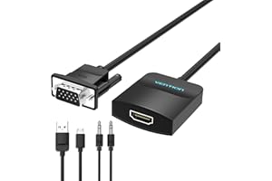 VENTION Adattatore da VGA a HDMI Convertitore VGA HDMI Monitor PC da Maschio a Femmina Audio 1080P VGA (Computer, Desktop) a HDMI (TV, Proiettore) con Audio e Potenza (0,5m)