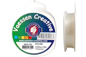 Vaessen Creative Fil de Nylon Transparent - 0,25 mm / 50 m - Pas Élastique - pour Bracelet, Couture, Bijoux et Perles
