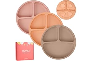 MumEZ Talerze dla niemowląt z przyssawką – silikonowe talerze do samodzielnego karmienia niemowląt – talerze do karmienia piersią do tacy na wysokie krzesło, niezniszczalne, przenośne, antypoślizgowe,