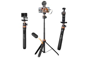 K&F CONCEPT MS08 Palo Selfie Móvil Trípode 158cm con Control Remoto, Soporte para Teléfono Móvil, Trípode Smartphone Compatible con iPhone/dji OSMO 360/dji OSMO Action 5 Pro/Insta 360 X5