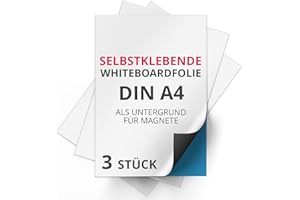 Magstick®, pellicola autoadesiva per lavagna magnetica, base flessibile per magneti, pellicola ferromagnetica, bianco, scrivibile, lavabile DIN A4 - 3er Set bianco