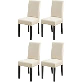 Bambu Nano Kumaş Likralı Sandalye Kılıfı Lastikli Yıkanabilir Esnek Sandalye &Ouml;rt&uuml;s&uuml; 4&rsquo;l&uuml; Set (Krem)