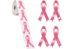 WANDIC 500 PCS Octobre Rose Autocollants Étiquettes, Ruban Rose Stickers de Cancer du Sein Étiquettes Roule Emballage de Ruban Scellant pour La Lettre de Cadeau d'Événement Large (1 Rouleau)