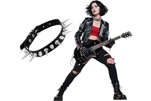 HUSHRICH Black Spiked Choker, Adjustable Black Goth Necklace Long Spike Collar Leather Goth Spiked Choker Collar for Women Halloween Costume 80s 90s Jewelry Punk Accessories